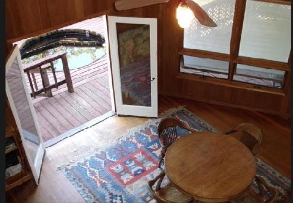 Hot tub seen from upper level