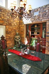 Formal dining area with marble top table