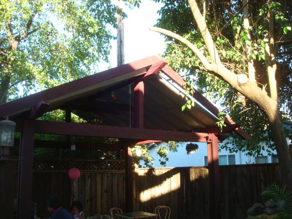 Gazebo with lighting and overhead fan