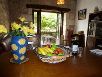 Dining room table with view of outside dining area