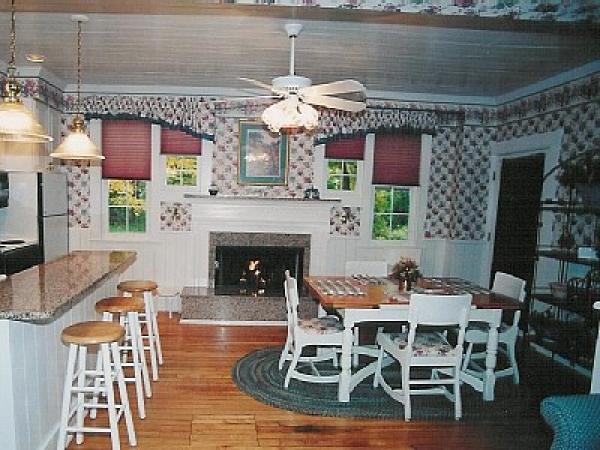 Kitchen & Dining Area with Fireplace