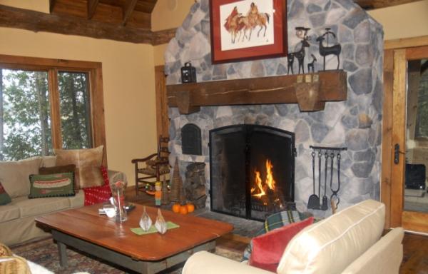Living room with wood fireplace