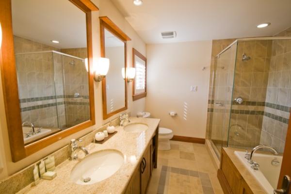 Master bathroom with shower and seperate jet tub	