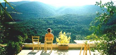 View over Sabina Hills of Tuscany from breakfast balcony