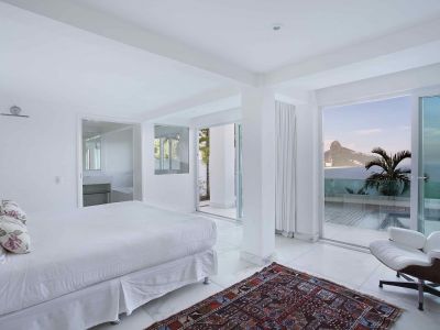 Bedroom with view of sea and mountains