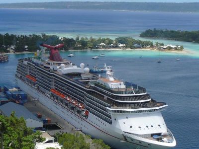 Subdivision of peninsula behind cruise ship in Vanuatu