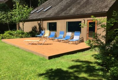 Loungers outside one of the 2 recreational buildings