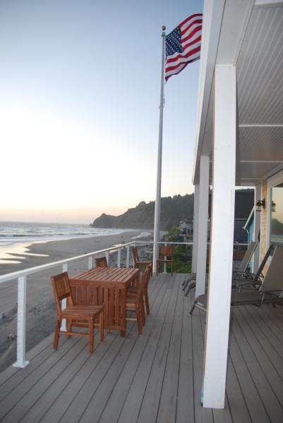 North view from 1st floor deck with flag