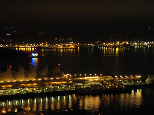 Night Time View with Olympic Rings in the back