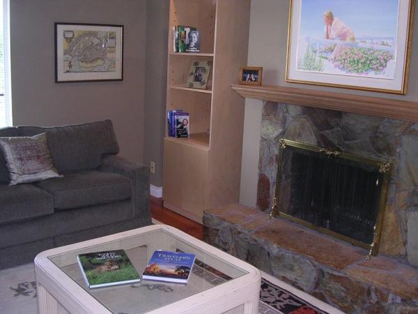 Living Room with Wood Burning Fireplace