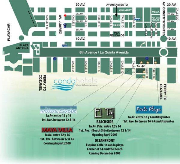 A Map of all our locations in Playa del Carmen