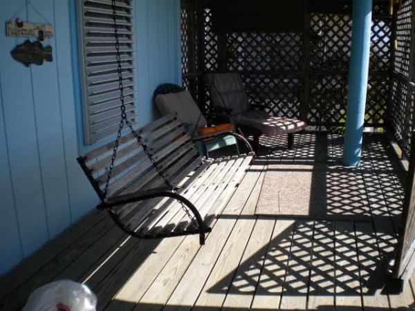 Porch swing on upper deck