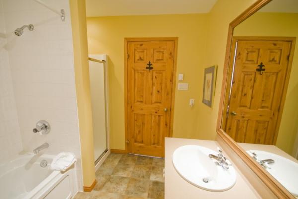 Master bathroom with bath tub and shower