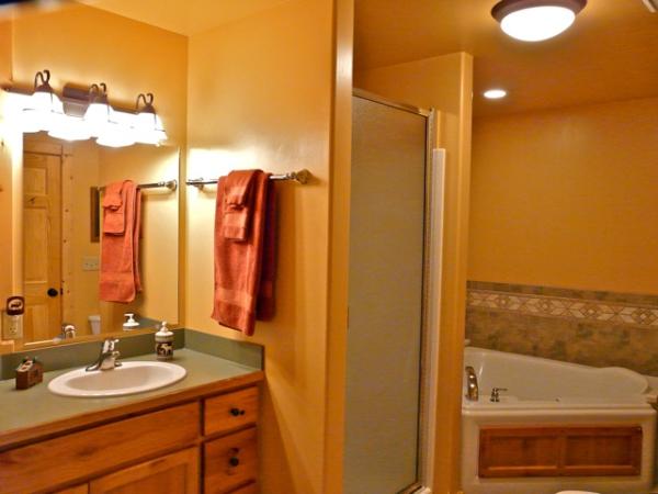Master bathroom has whirlpool bath and shower