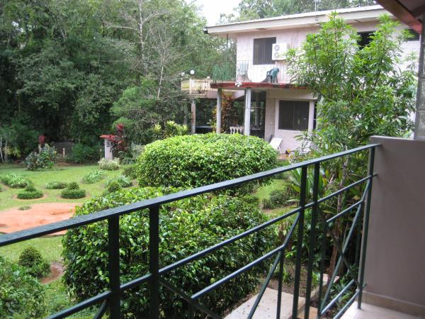View of garden from bedroom balcony.