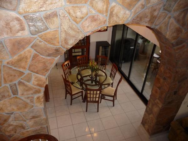 looking down from the 2nd level to the dining area