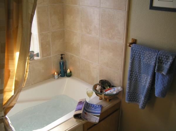 Relax in the jacuzzi tub after beachcombing.