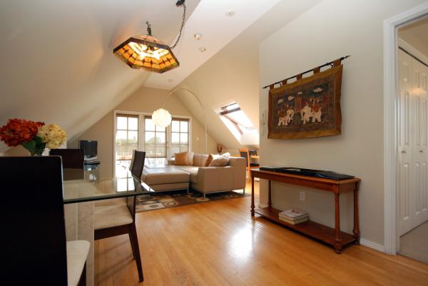 Interior  View with dining area, vaulted ceilings