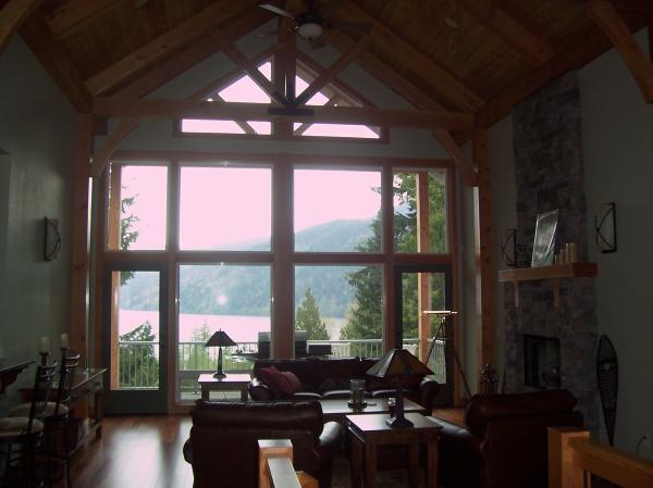 Living room with view of lake.