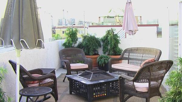 Large patio with fire pit and BBQ too