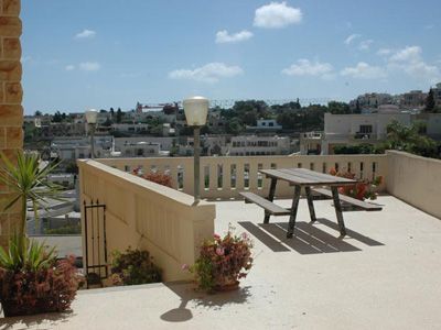 View from balcony with picnic table