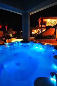  Vegas Mini Castle pool at night